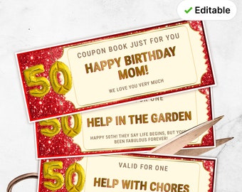 50th Birthday Coupon Book For Mom, Personalized 50th Anniversary Gift, 50th Birthday Gift Ideas, 50th Birthday Men, Gift For Dad under 10