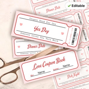 Printable Editable Valentine's Day Love Coupons, Love Coupons, Adult ...