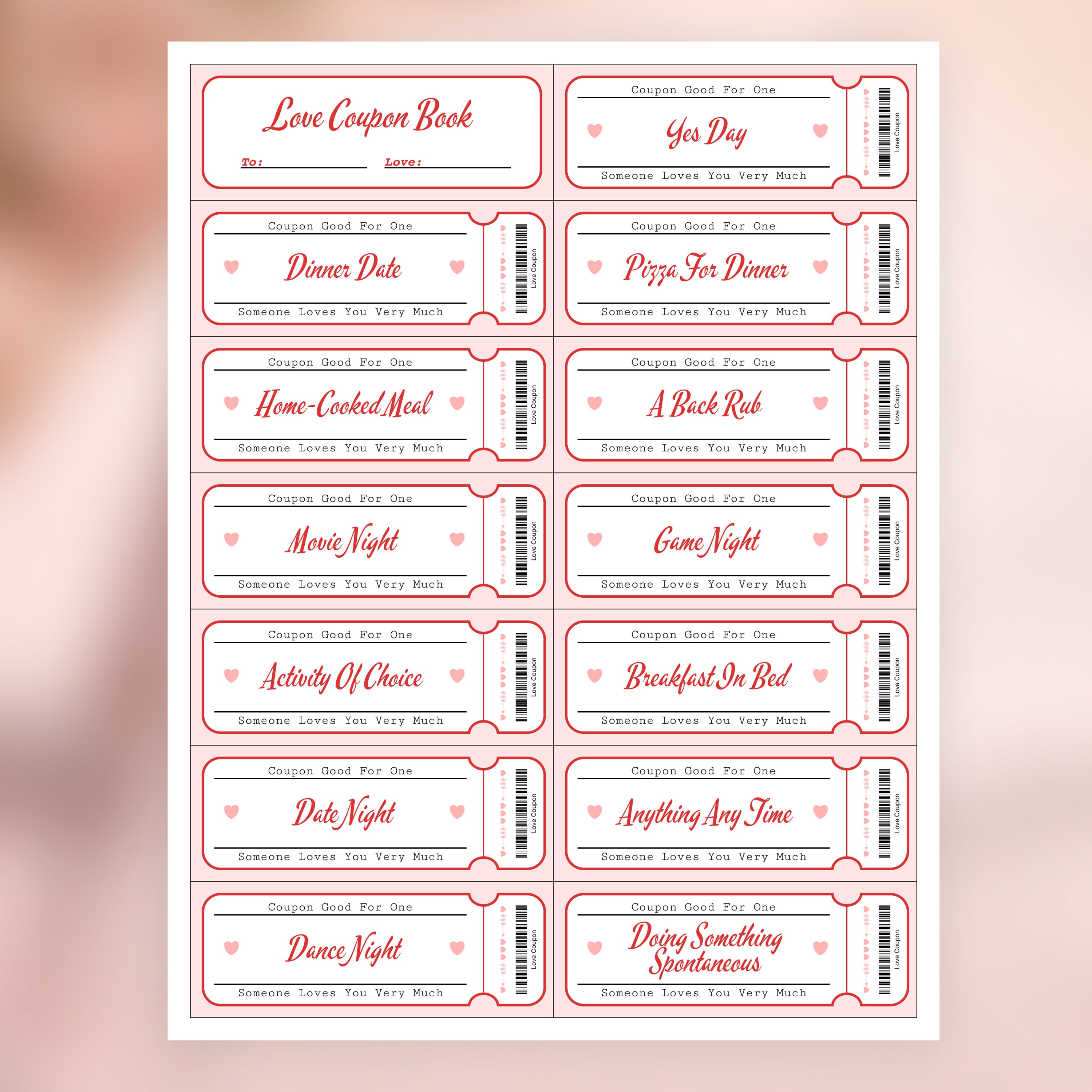 Printable Editable Valentine's Day Love Coupons, Love Coupons, Adult ...