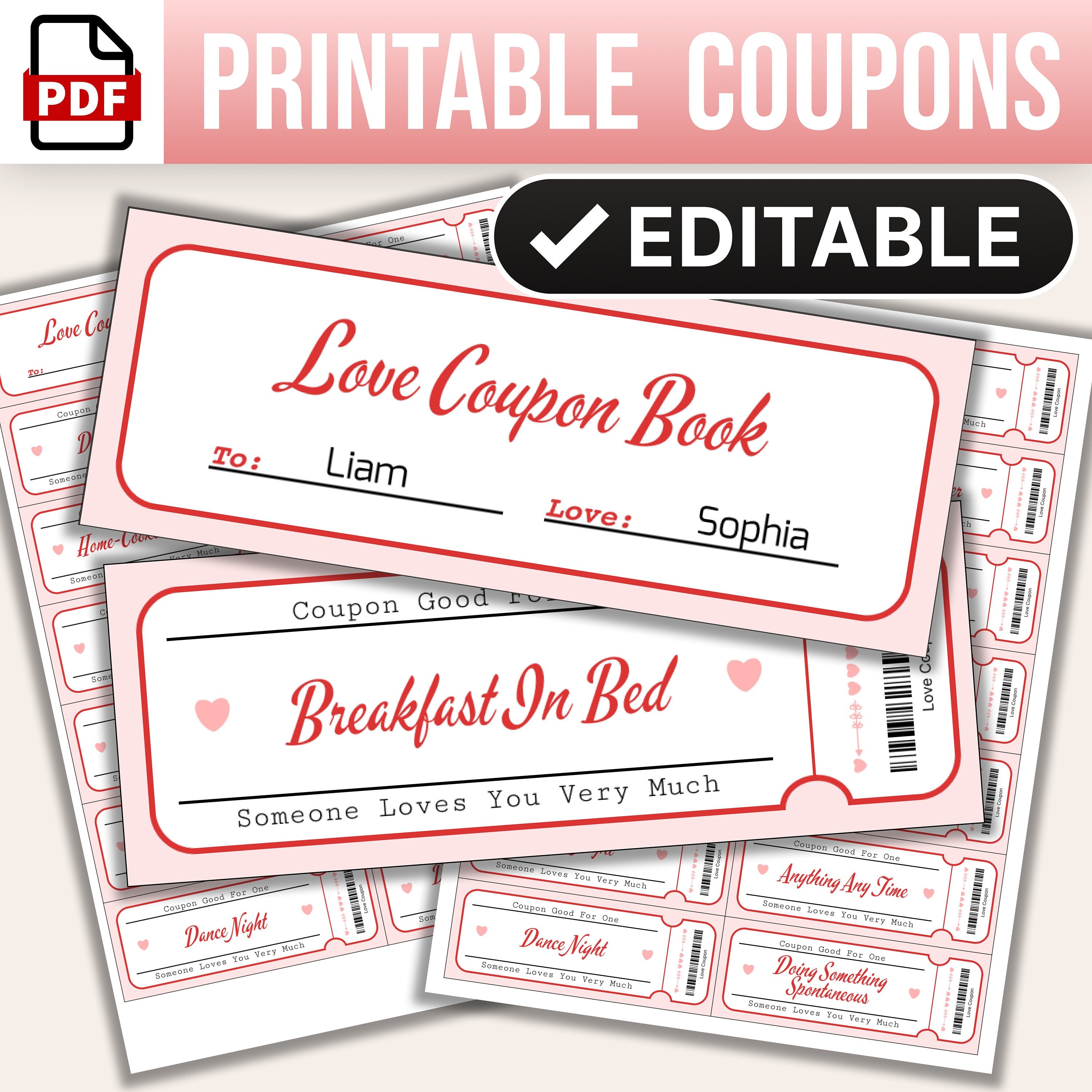 Printable Editable Valentine's Day Love Coupons, Love Coupons, Adult ...