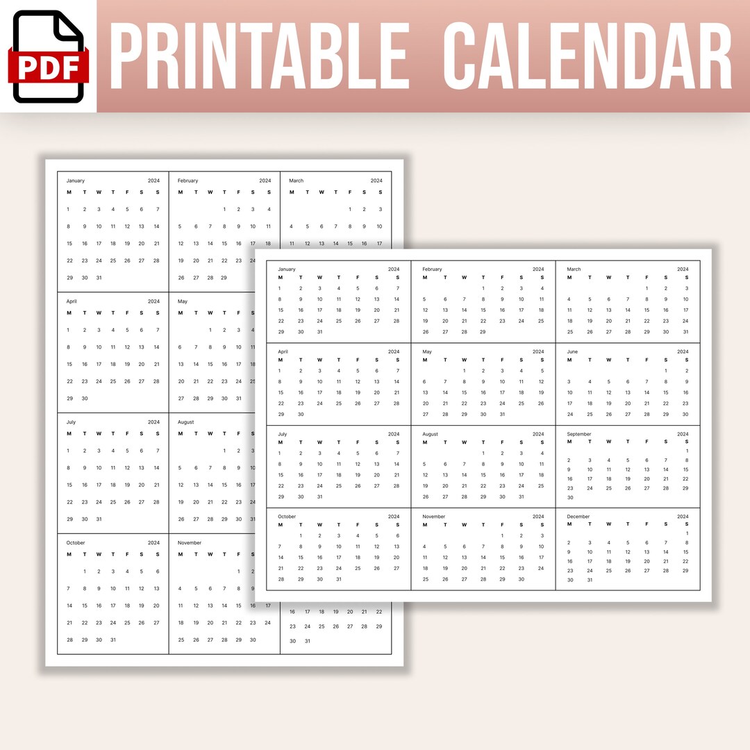 2024 Mini Calendars, Mini Printable Calendar, Blank Calendar PDF ...