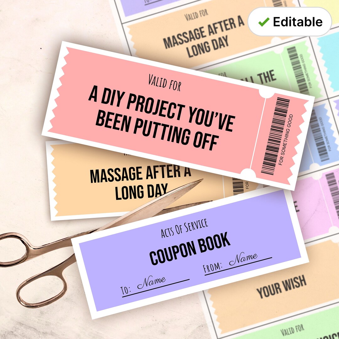 Printable Acts of Service Love Coupons, Editable Stocking Stuffer ...