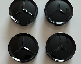 4 pcs (Set) 64mm - 2.50inch Full Black Glossy Mercedes Benz Wheel Center Hub Caps