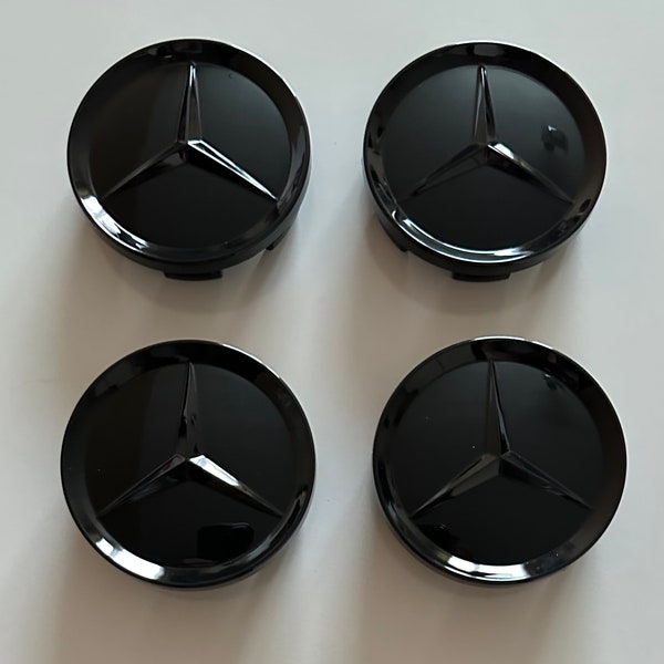 4 pcs (Set) 64mm - 2.50inch Full Black Glossy Mercedes Benz Wheel Center Hub Caps