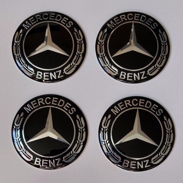 4 piezas (juego) 65 mm - 2,56 pulgadas pegatinas negras para tapacubos de centro de rueda Mercedes Benz