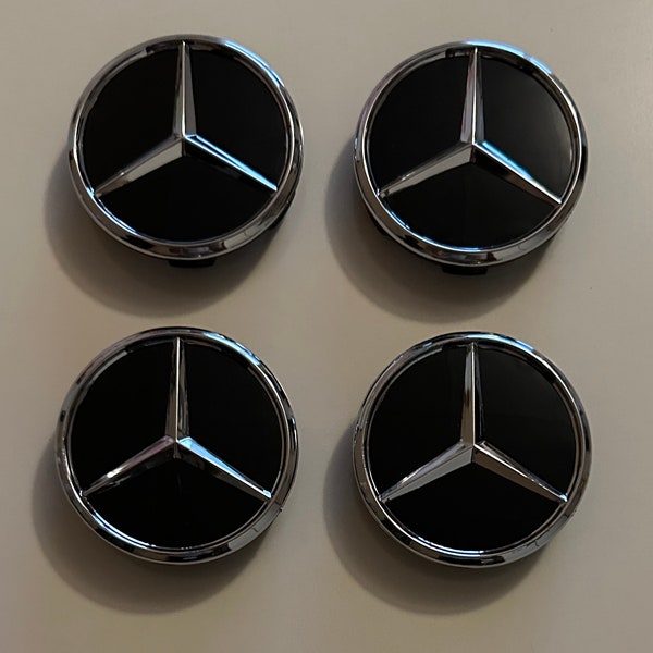 4 Stück (Set) 60 mm – 2,36 Zoll glänzend schwarz und silber Mercedes Benz Radnabenkappen