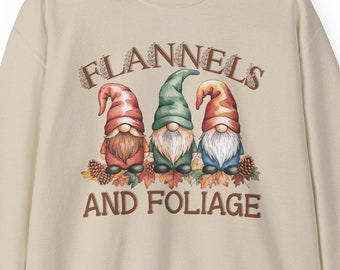 Bluza z okrągłym dekoltem Gnome Fall, Flanele i liście, Bluza jesienna, Koszula w kolorach jesieni, Przytulna bluza jesienna, Święto Dziękczynienia