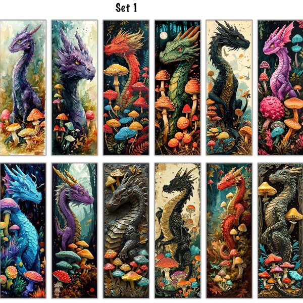 100 Dragon and Mushrooms Bookmark PNG Bundle. Mushroom Bookmarks. Dragon Bookmarks. Bookmark PNG Bundle. Design Bundle PNG