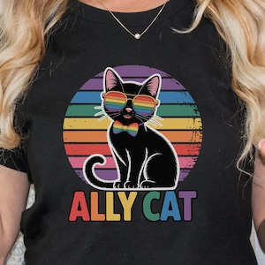 Rainbow Cat LGBTQ+ Ally Unisex Tee, Pride Shirt, Rainbow Cat T-Shirt, LGBTQ+ Supporter Top, Rainbow Kitty Design, LGBTQ+ Pride Shirt