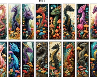 100 Dragon and Mushrooms Bookmark PNG Bundle. Mushroom Bookmarks. Dragon Bookmarks. Bookmark PNG Bundle. Design Bundle PNG