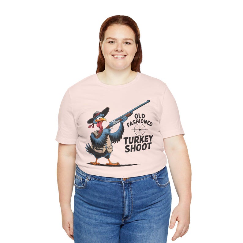 Funny Turkey Shoot Unisex Tee, Thanksgiving Tshirt, Cartoon Turkey