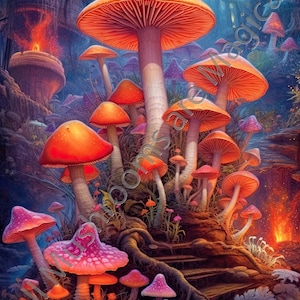 Colorful Mushrooms in Colored Chalk - a collection of 20 PNG images