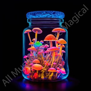 Mushrooms in Jars - 24 colorful images, magical, psychedelic, surreal mushrooms in containers