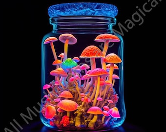 Mushrooms in Jars - 24 colorful images, magical, psychedelic, surreal mushrooms in containers