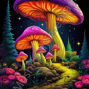 Bundle of 54 Printable Psychedelic Mushroom Images