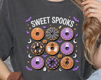 Camiseta de dona de Halloween, camiseta de disfraz de Halloween aterrador, camiseta de calabaza con especias, camiseta de truco o trato, ropa para festivales de otoño
