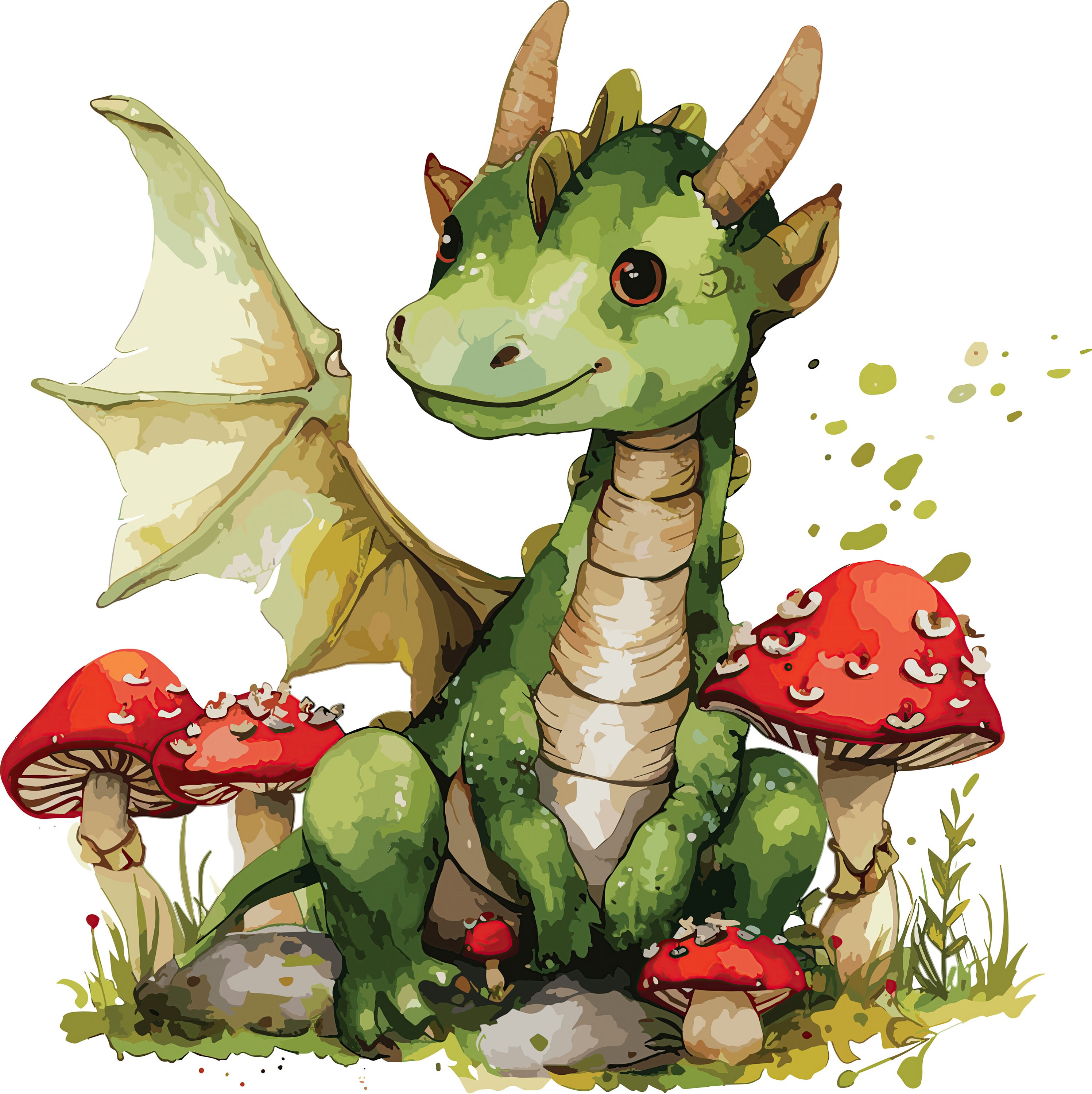 Bundle of Cute Baby Dragons With Mushrooms Clipart. SVG, PNG, and JPG