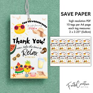 Thank You Tags Summer | Teacher Appreciation Gift Tag Kids | End Of School Year Tag | Instant Printable| Kids Back to School | Appreciation