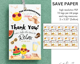 Thank You Tags Summer | Teacher Appreciation Gift Tag Kids | End Of School Year Tag | Instant Printable| Kids Back to School | Appreciation