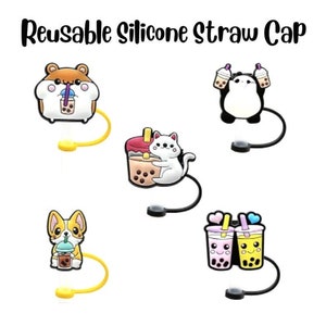 GEjnmdty Cartoon Straw Dust Caps Silicone Straw Cover Party Gifts for 6-8mm  (Shiba Inu) 