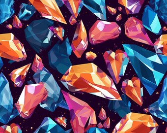 Ilustración colorida de diamantes y cristales de hielo sobre un fondo oscuro / Descarga digital / PNG