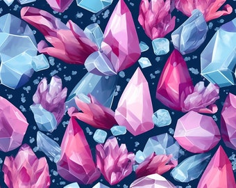 Fondo transparente con cristales rosas y azules / Descarga digital / PNG
