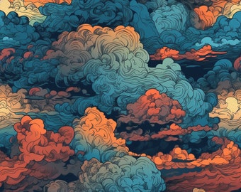 Nubes coloridas y nubes de lluvia diseño de patrones sin fisuras / Descarga digital / PNG