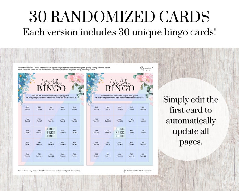Editable Bingo Cards: Gender Reveal | Baby Shower | Birthday Party ...