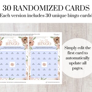 Editable Bingo Cards: Pink Boho Flower Baby Shower | Bridal Shower ...
