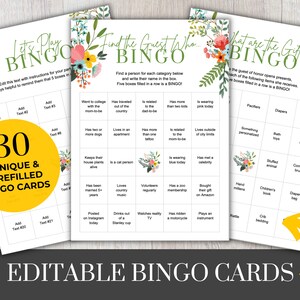 Tarjetas de bingo editables: Baby Shower de flores silvestres / Revelación de género / Género neutro / Despedida de soltera / Cumpleaños - Juego, Descarga digital imprimible