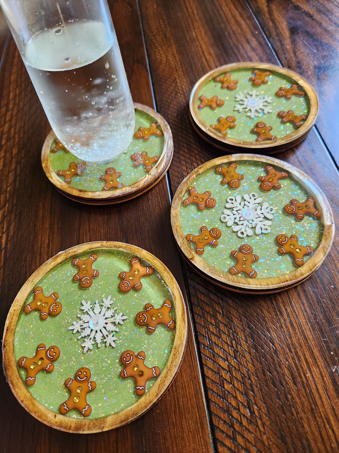 Set of 4 Gingerbread Wooden Coasters Decorated With a White Etsy