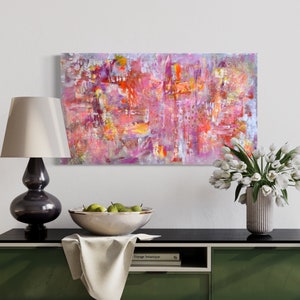 Arte abstracto rosa con destellos dorados, Impresión abstracta colorida, arte moderno