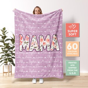 Custom Grandma & Grandpa Blanket, Personalized Family Name Blanket, Birthday Vacation Gif, Baby Blanket, Christmas Gift F54