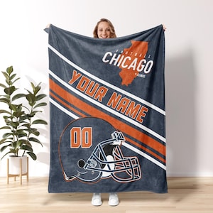 Chicago Football Personalized Blanket,Retro Chicago Bear Football Blanket , Chicago Bear Fan Gift , Sunday Football FVA12