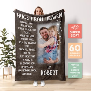 Personalized Memorial Blanket, Custom Photo Remembrance Blanket, A Hug From Heaven Gift, Christmas gift, In Loving Memory Blanket, Mom Gifts