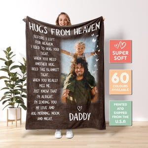 Personalized Memorial Dad Blanket, Memorial Blanket, A Hug From Heaven Blanket, Memorial Custom Photo Blanket,Remembrance Gift,Photo Blanket