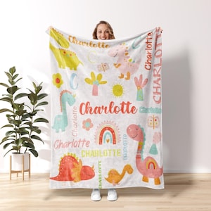 Personalized DINOSAUR Blanket,Custom Baby Blanket,Print Name Blanket, Name Blanket for kids,Great gift for Baby, Toddler, Kids, Teens B6