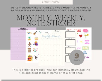 Printable monthly, weekly,undated, dıgıtal planner.Instant download planner, organizer,to do list,2023 planner, calendar