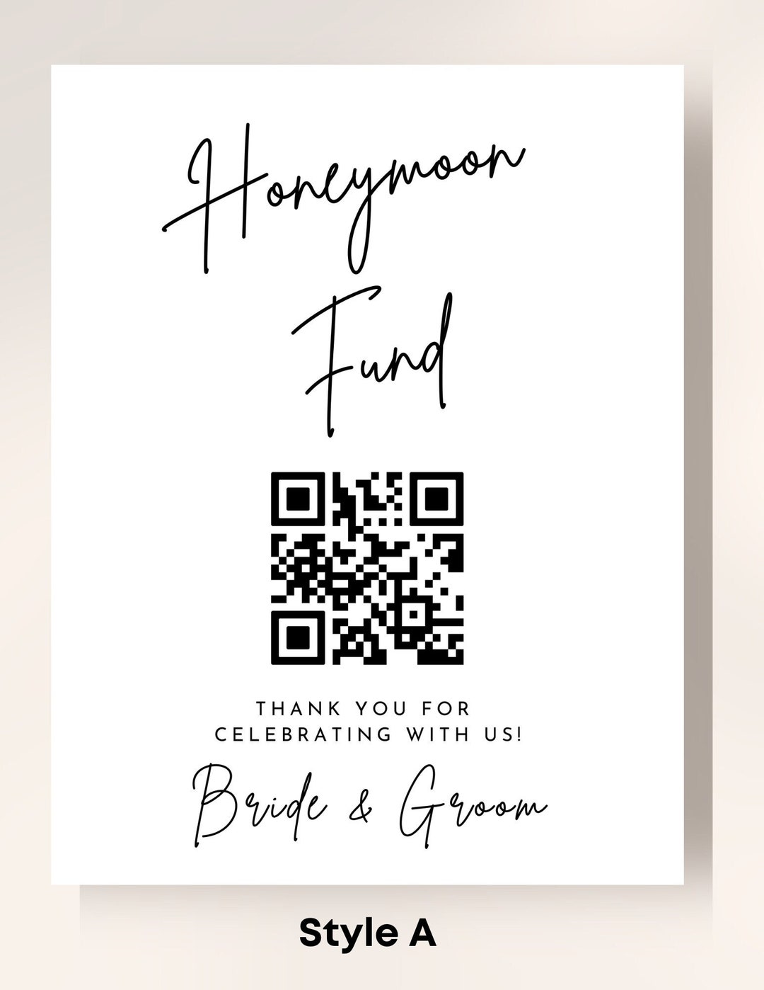 Honeymoon Fund QR Code Sign 8.5x11- Wedding Honeyfund Sign - Etsy