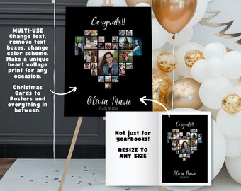 Black Yearbook Ad Template Personalized High School Full Page Program Heart Photo Collage  Editable Resizable Graduation Dance Digital Print