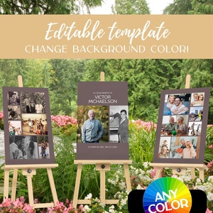 Set of 3 Memorial Photo Collage Template | Celebration of Life Funeral Poster Photo Easel Board | Funeral Bundle Templates DIY Sign Display