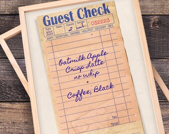 Custom Guest Check Digital Print Canva Template | Handwritten Editable Quote, Drink Order, Lyrics Wall Art | Personalized Poster Template