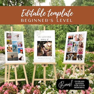 Set of 3 Memorial Photo Collage Template | Celebration of Life Funeral Poster Photo Easel Board | Funeral Bundle Templates DIY Sign Display