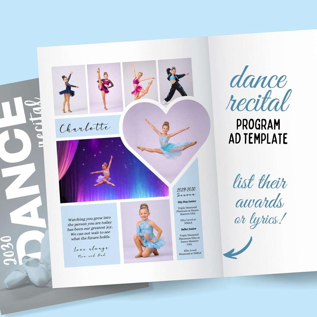 Pageant Playbill Full Page Yearbook Ad Template | Frozen Blue Dance Recital Program Ad ...
