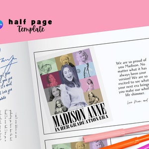 May include: A collage of photos of a young woman at different ages, with the text "MADISON ANNE IN HER GRADUATION ERA" below. The text "We are so proud of you Madison. No matter what it has always been your version! We are so excited to see what your next era brings, you make our whole life shimmer. Love Mom and Dad" is on the right side of the image.