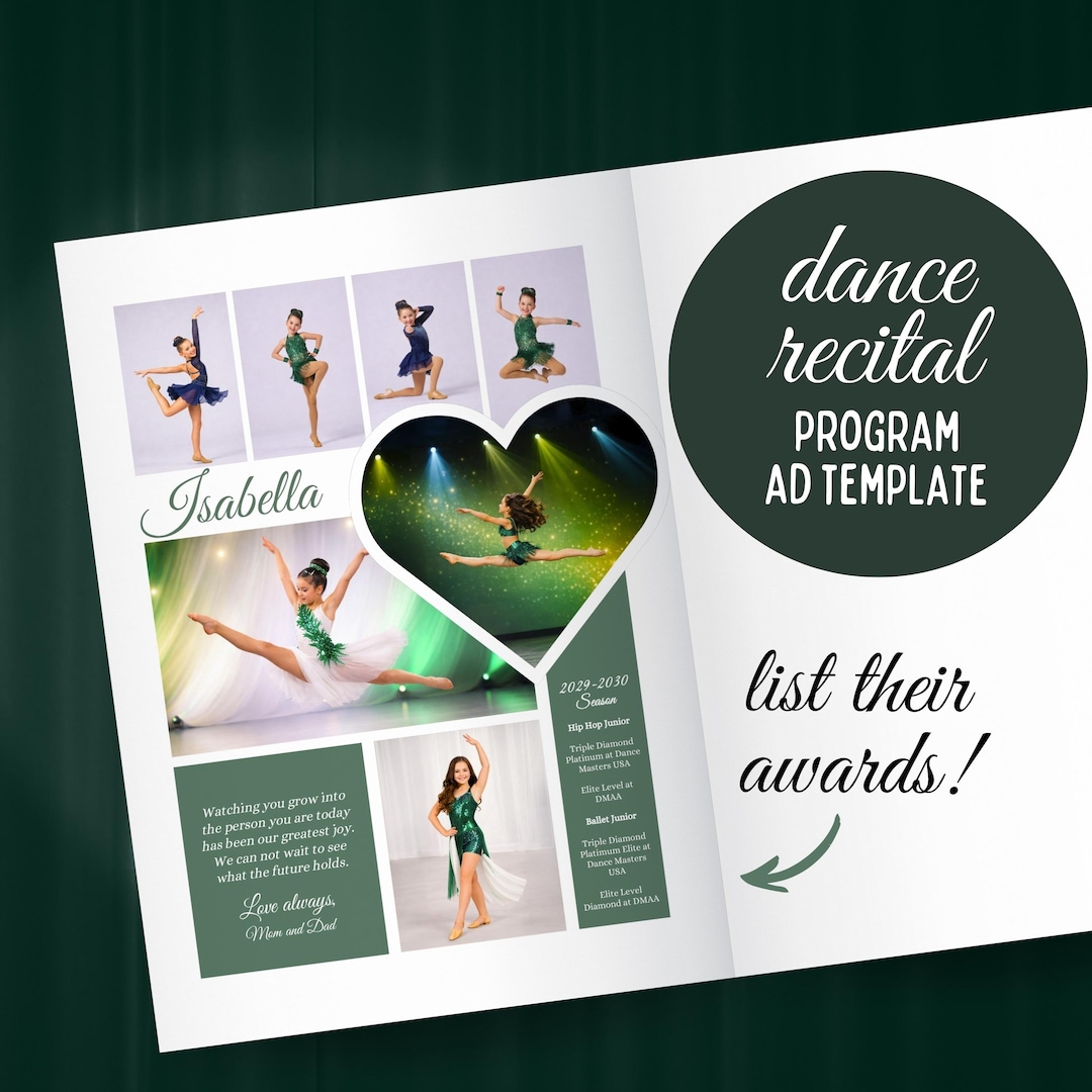Full Page Dance Recital Program Ad Canva Template | Green Editable ...
