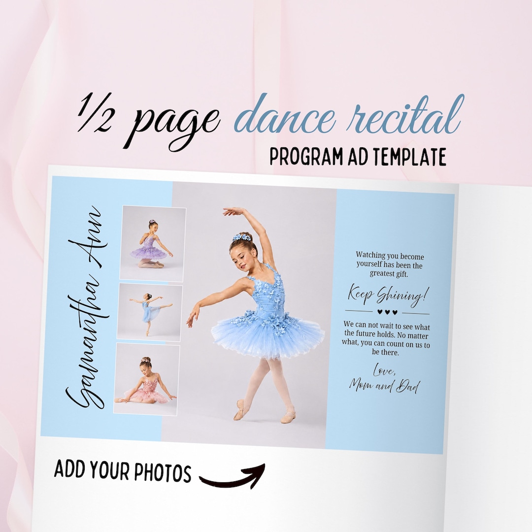 Dance Recital Program Ad Template, Half Page Editable Dancer Tribute ...