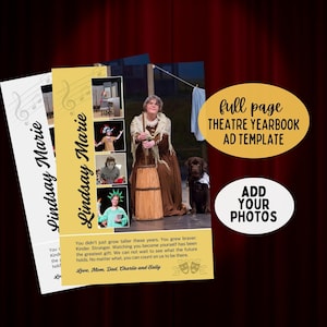 Plantilla de Canva para programa de teatro de página completa, collage de fotos para anuario / Máscaras de comedia y tragedia, regalo para niños / Anuncio de concurso de talentos