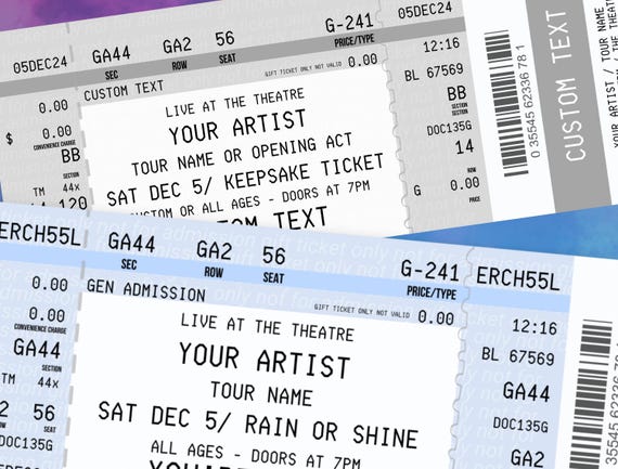 Concert Ticket Canva Template | Editable Novelty Event Ticket, 90s