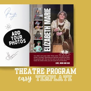 Editable Theatre Playbill Full Page Program Ad Canva Template Yearbook Photo Collage | Comedy Tragedy Masks Keepsake | Talent Show Shout Out